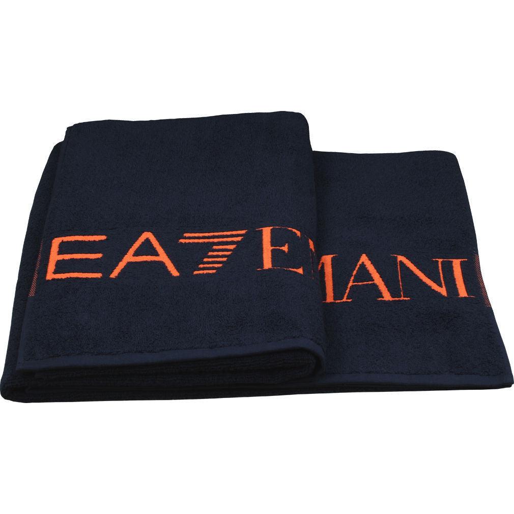 Плажната кърпа EA7 Emporio Armani, син с оранжев надпис