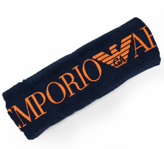 Плажната кърпа EA7 Emporio Armani, син с оранжев надпис