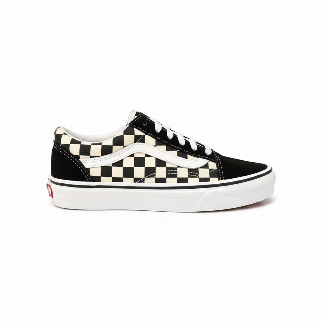 Юношески високи кецове Vans Old Skool (Черни с шахматен принт)