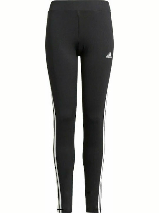Colanți lungi Adidas negri pentru copii, cu 3 dungi