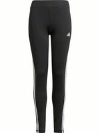 Colanți lungi Adidas negri pentru copii, cu 3 dungi